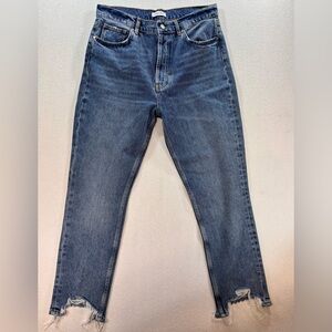 NWT Anine Bing Sonya High Rise Ankle Slim Jeans Blue Raw Hem Women’s 31 Denim